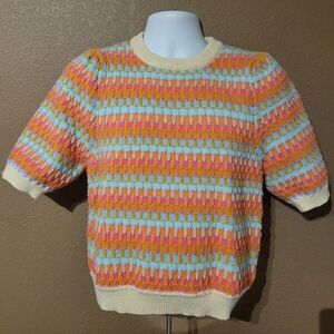 Bibi Check/Stripe Short Sleeve Sweater